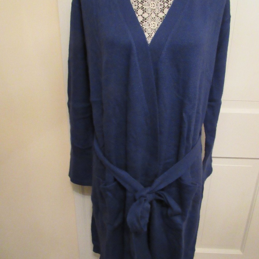 Portolano Cashmere Blend Woman’s Belted Short Robe – "Happy Blue" – Large